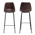 Lot de 2 tabourets de bar vintage LUCIEN marron - Hauteur d'assise 75cm