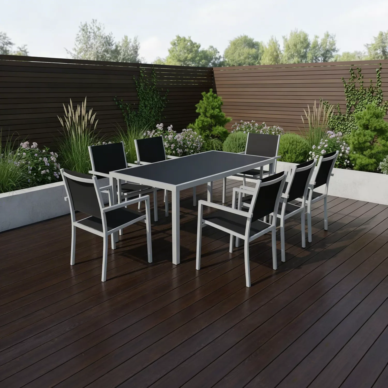 Set di mobili da giardino BARI in textilene nero 8 posti - alluminio grigio