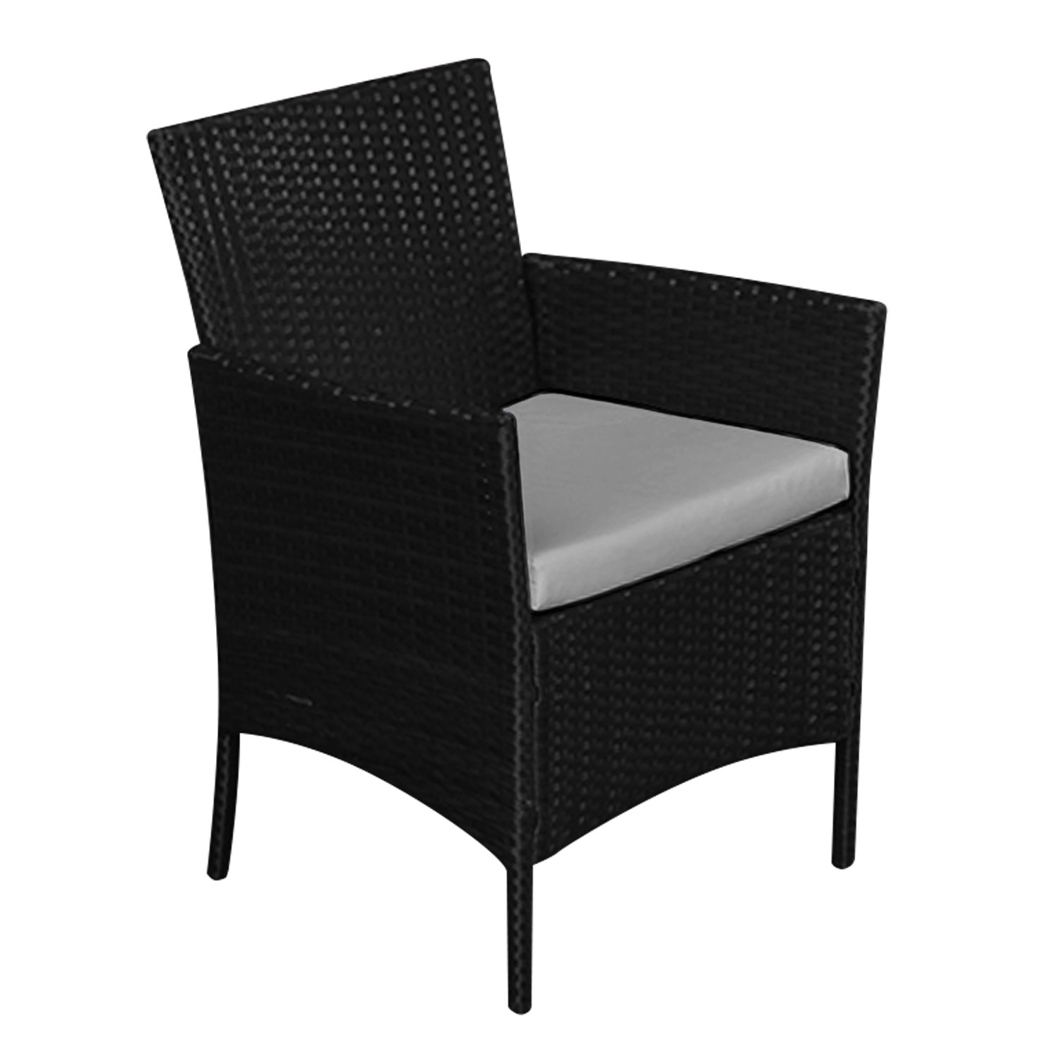 Gartenmöbel CORFOU aus schwarzem Kunstharzgeflecht 4 Sitzplätze - graue Kissen