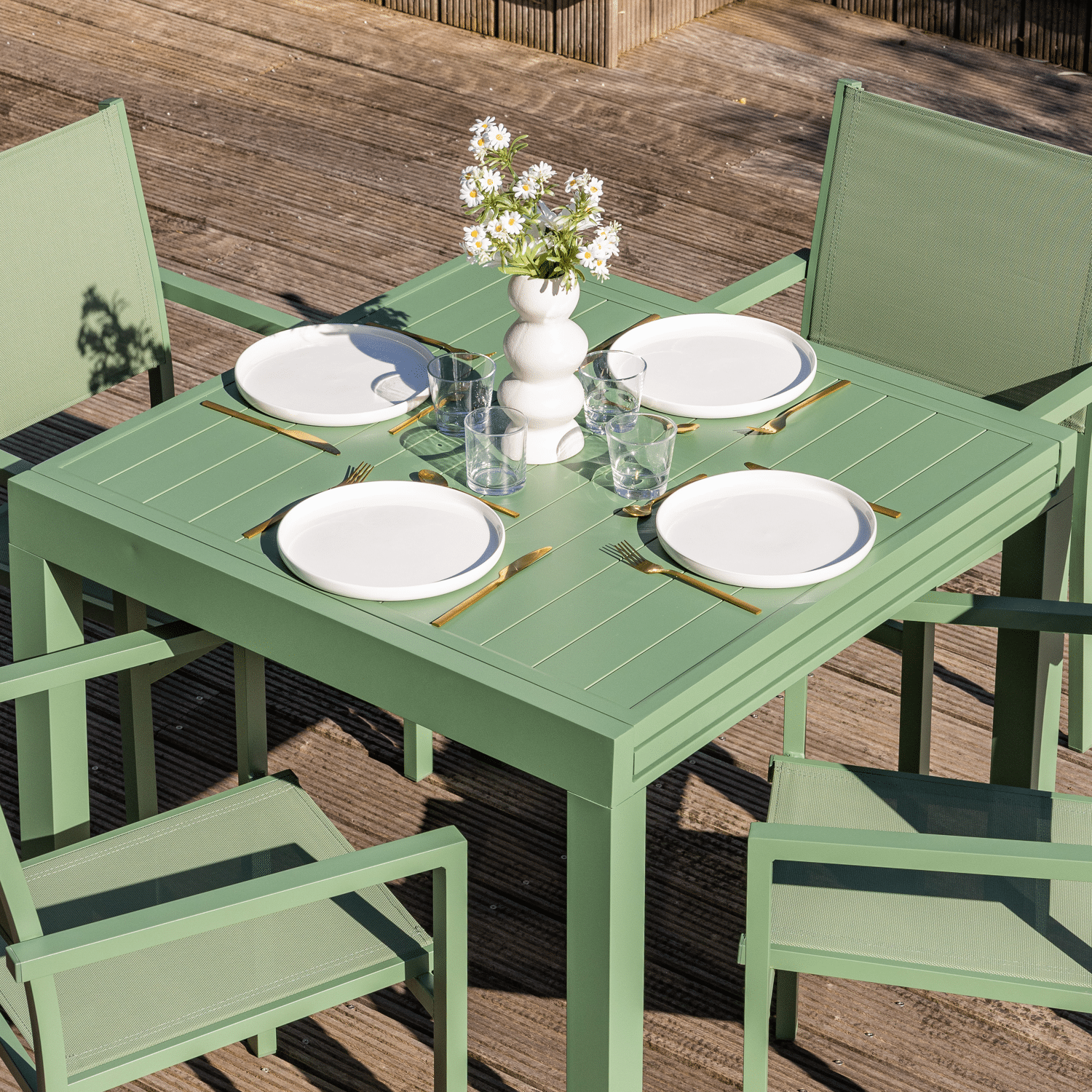VENEZIA uitschuifbare tuinset 90/180 in saliegroen textilene 8-zits - saliegroen aluminium