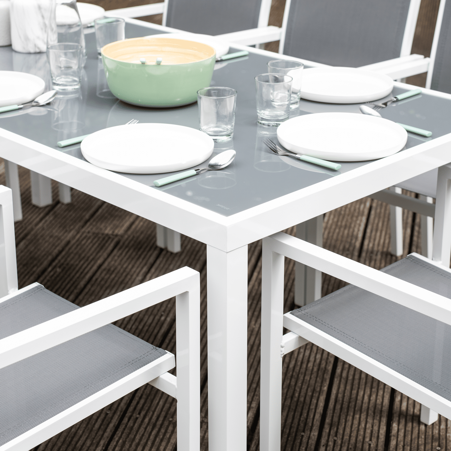 Conjunto de móveis de jardim BARI cinzento textilene 8 lugares - alumínio branco