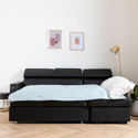 WARREN Sofá-cama de canto de 3 lugares em couro preto imitação