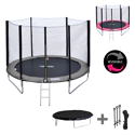 Pack Premium Trampoline 245cm  réversible gris / rose CANBERRA + filet, échelle, bâche et kit d'ancrage