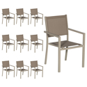 Set van 10 taupe aluminium stoelen - textilene taupe