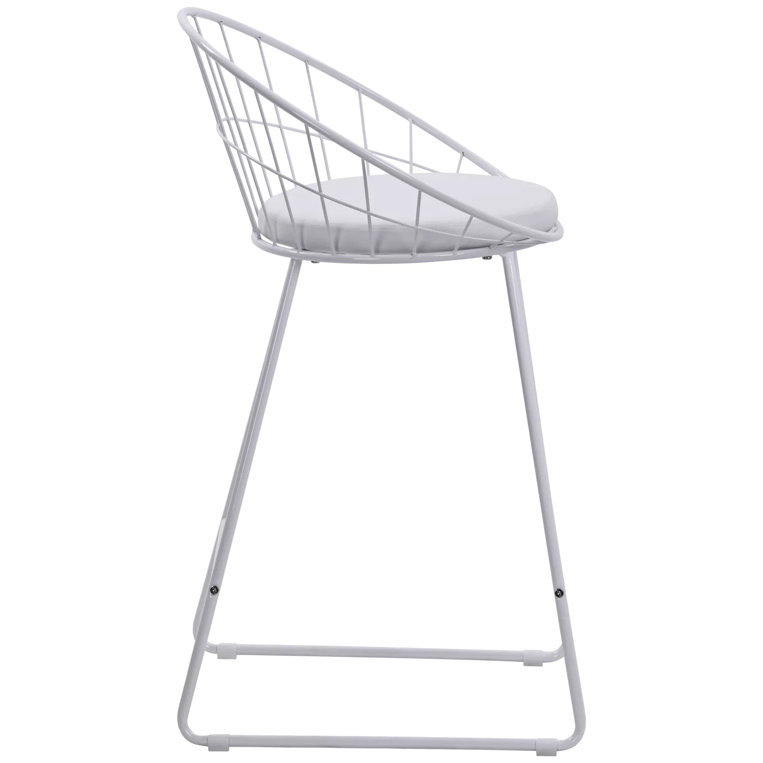 Lot de 2 tabourets de bar 65cm en métal blanc et coussin blanc ALEX