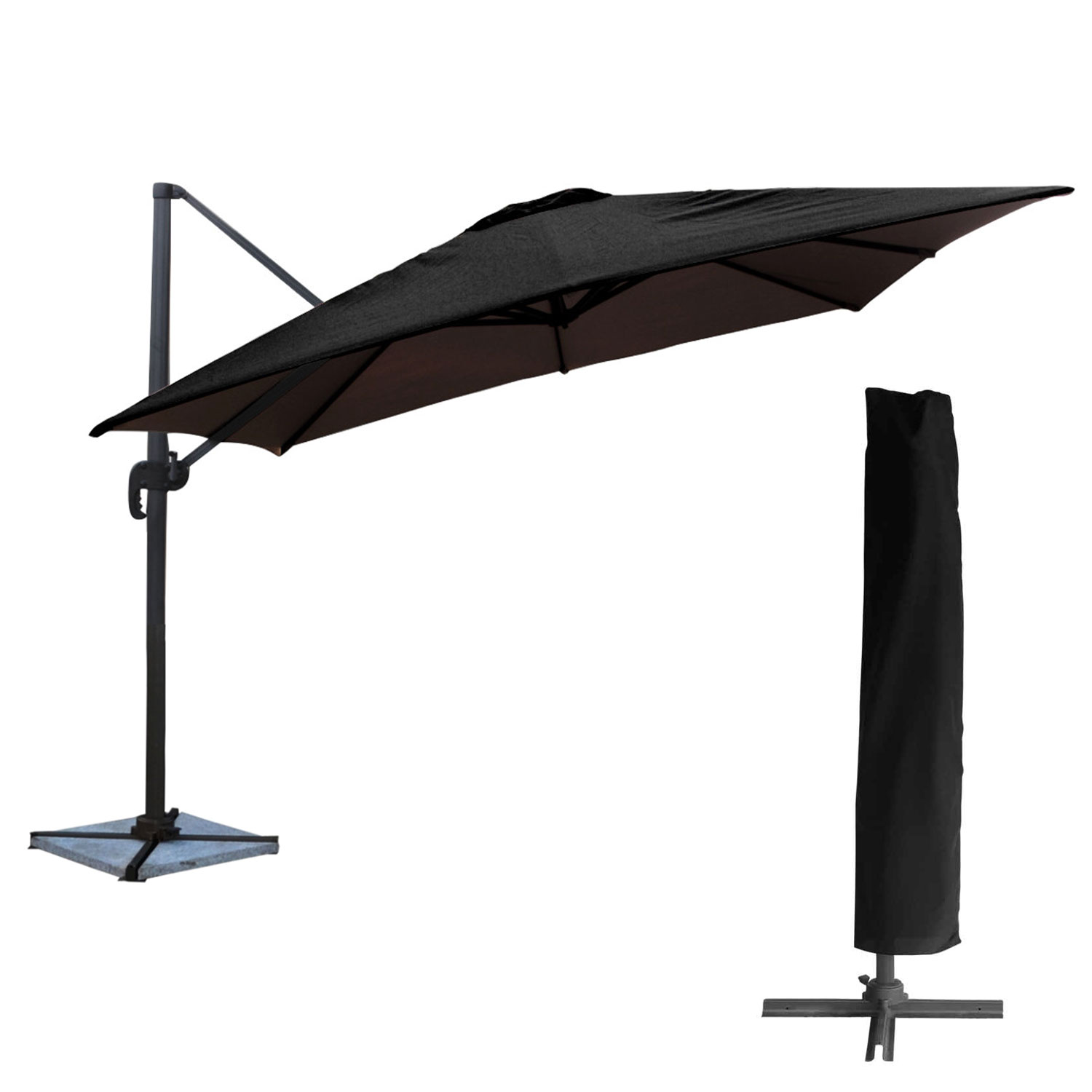 Offset paraplu MOLOKAI vierkant 3x3m zwart + hoes