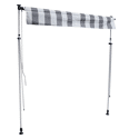 Toldo de varanda CHENE 2 × 1,2m - Tecido listrado branco/cinzento e moldura branca