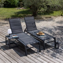 Set van 2 BARBADOS ligstoelen en bijzettafel van zwart textilene - aluminium antracietgrijs