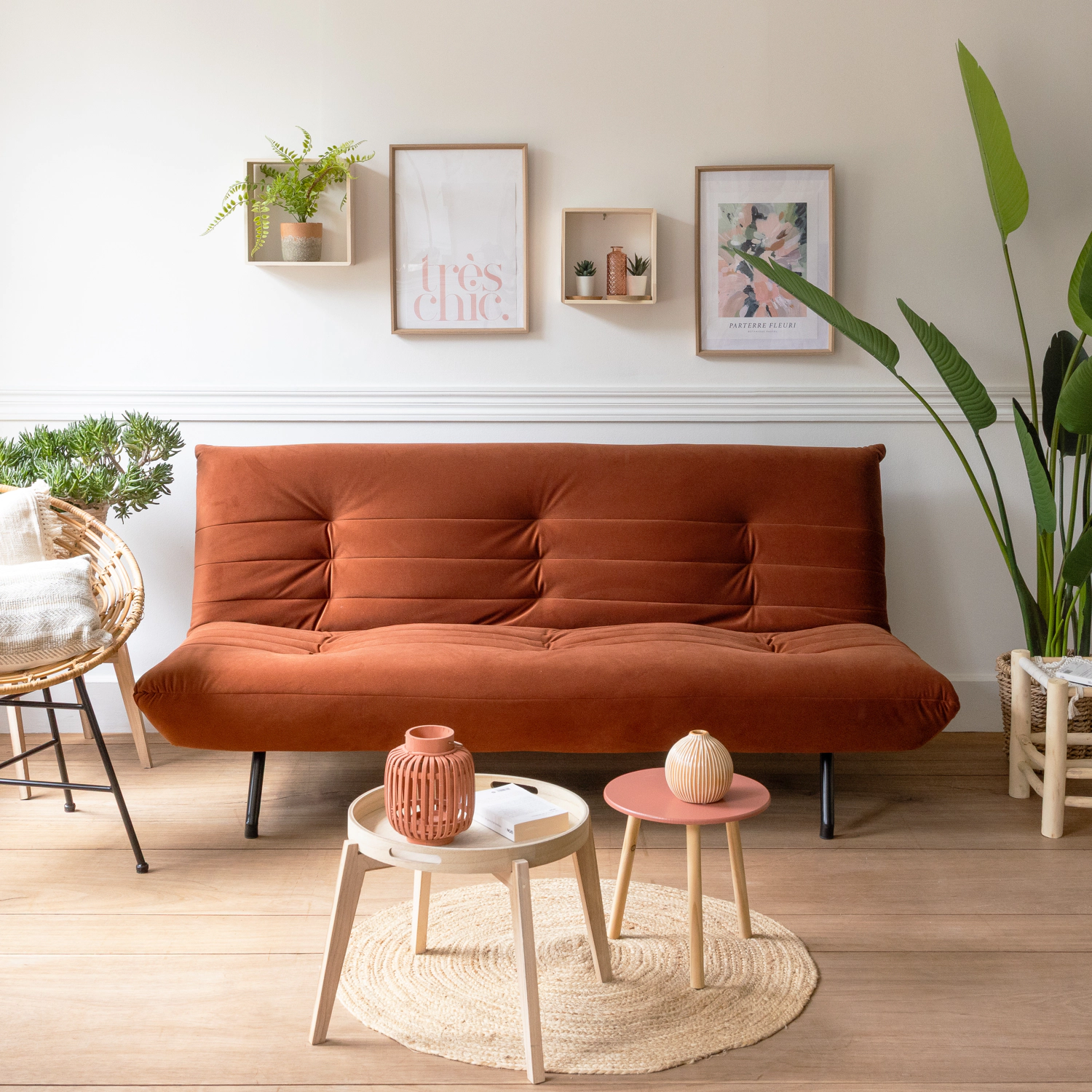ANATOLE Divano letto a 3 posti in velluto terracotta