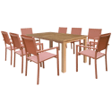 Set di mobili da giardino JAVA in teak con sedie in alluminio color terracotta - 8 posti a sedere