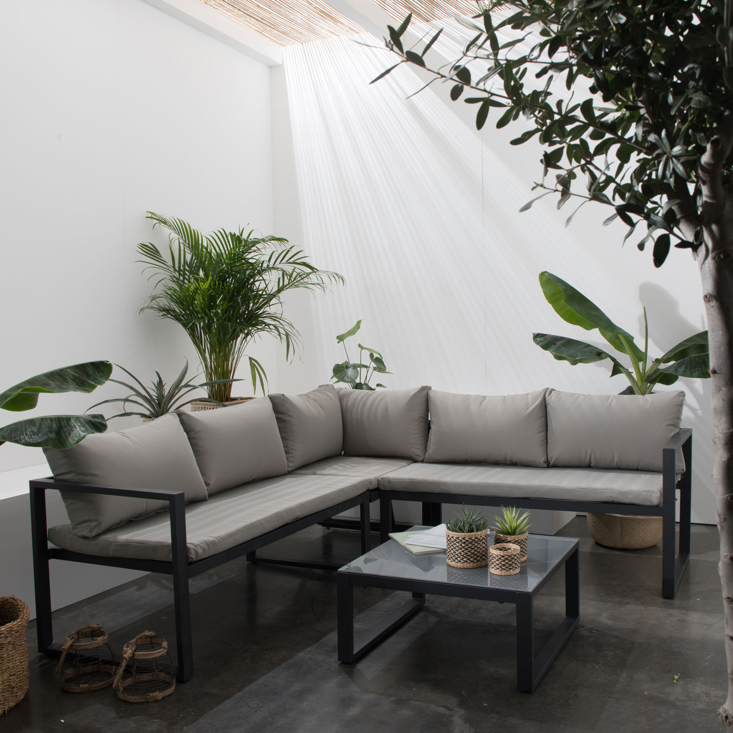 Set di mobili da giardino modulari IBIZA in tessuto grigio 4 posti - alluminio antracite