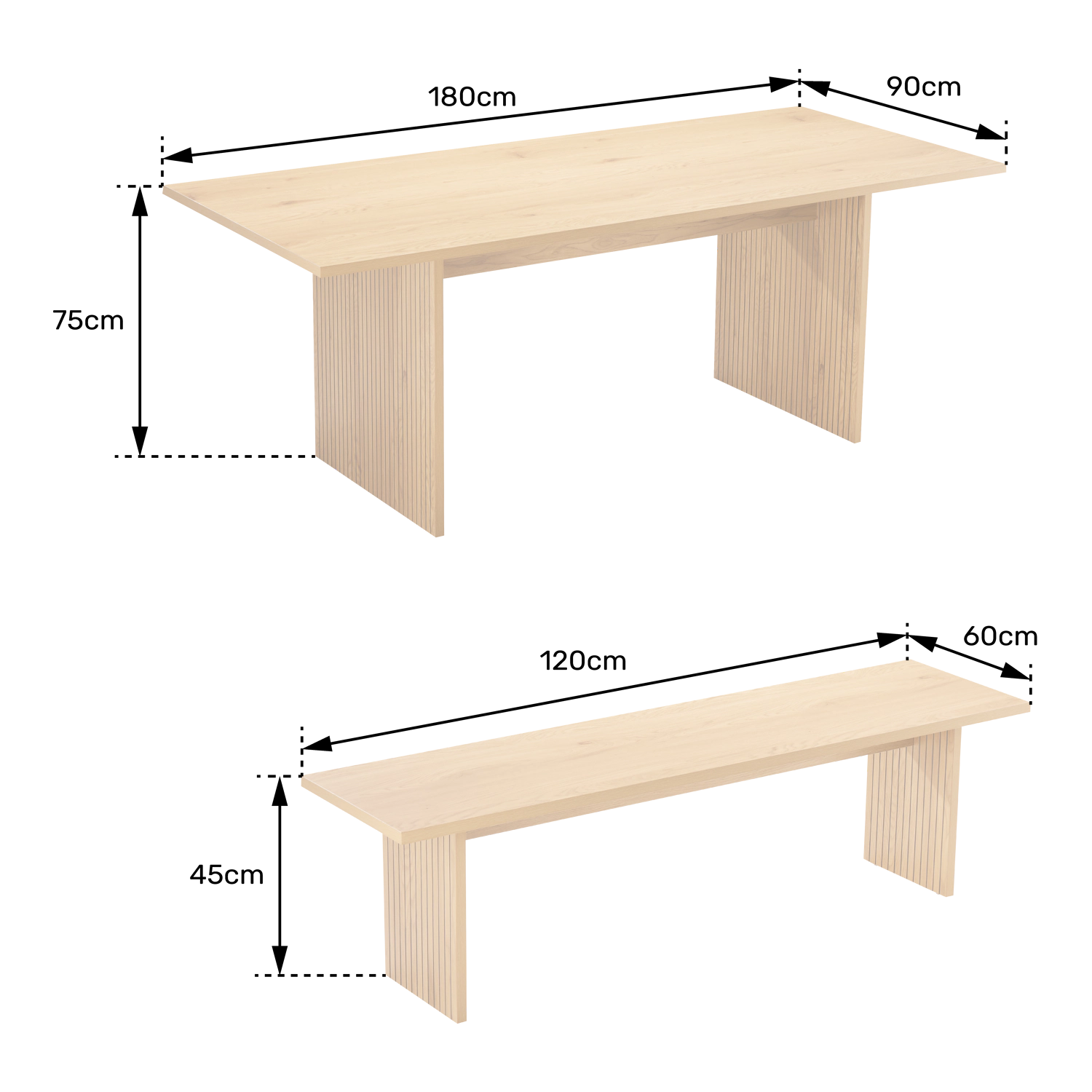 Ensemble table 180cm et 2 bancs style scandinave ALMA