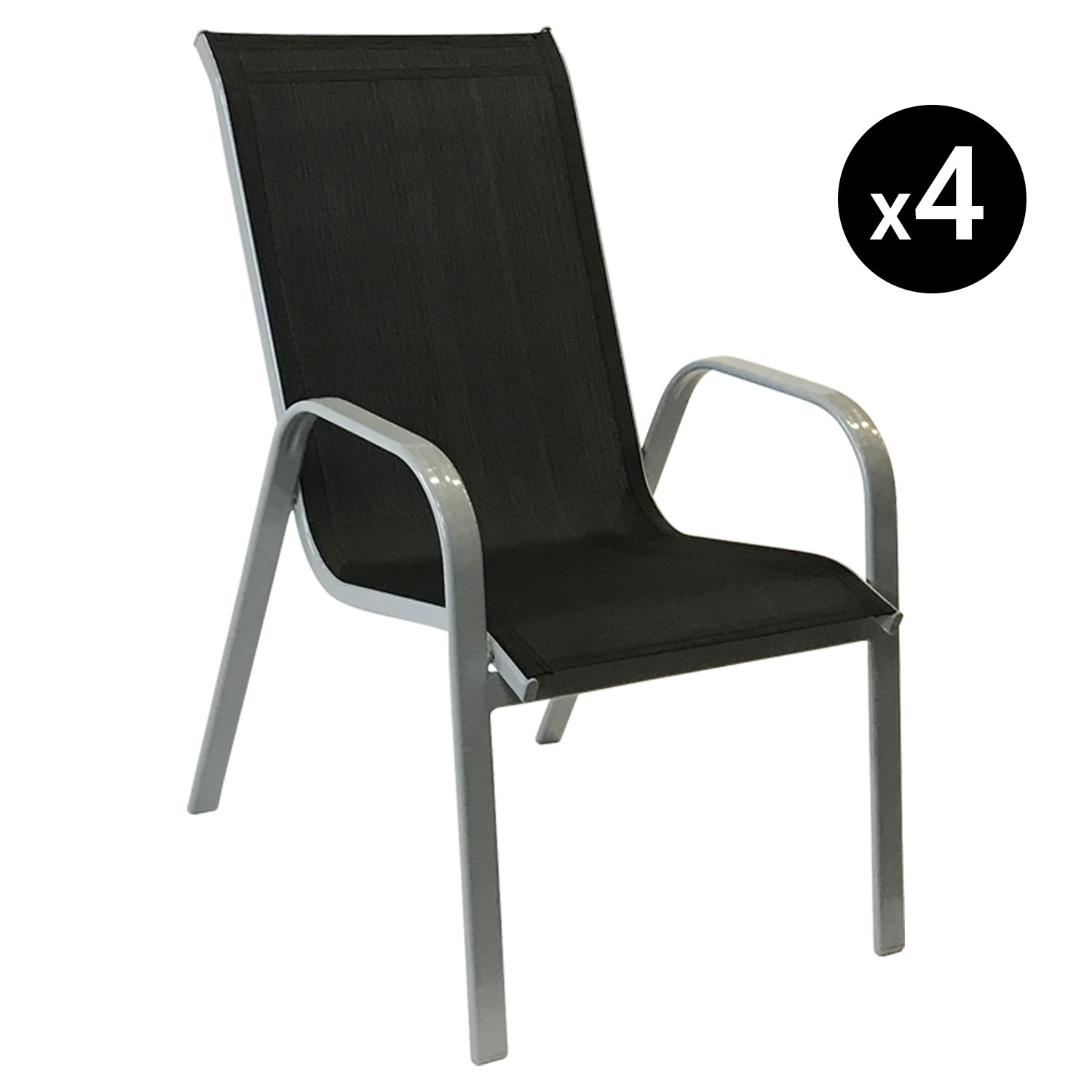 Lot de 4 chaises MARBELLA en textilène noir - aluminium gris