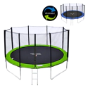 Pack Premium Trampoline 370cm réversible bleu / vert PERTH + filet, échelle, bâche et kit d'ancrage