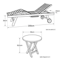 Ensemble bain de soleil pliant en teck avec table d'appoint LOMBOK