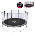 Pack Premium Trampoline 370cm réversible rose / gris PERTH + filet, échelle, bâche et kit d'ancrage