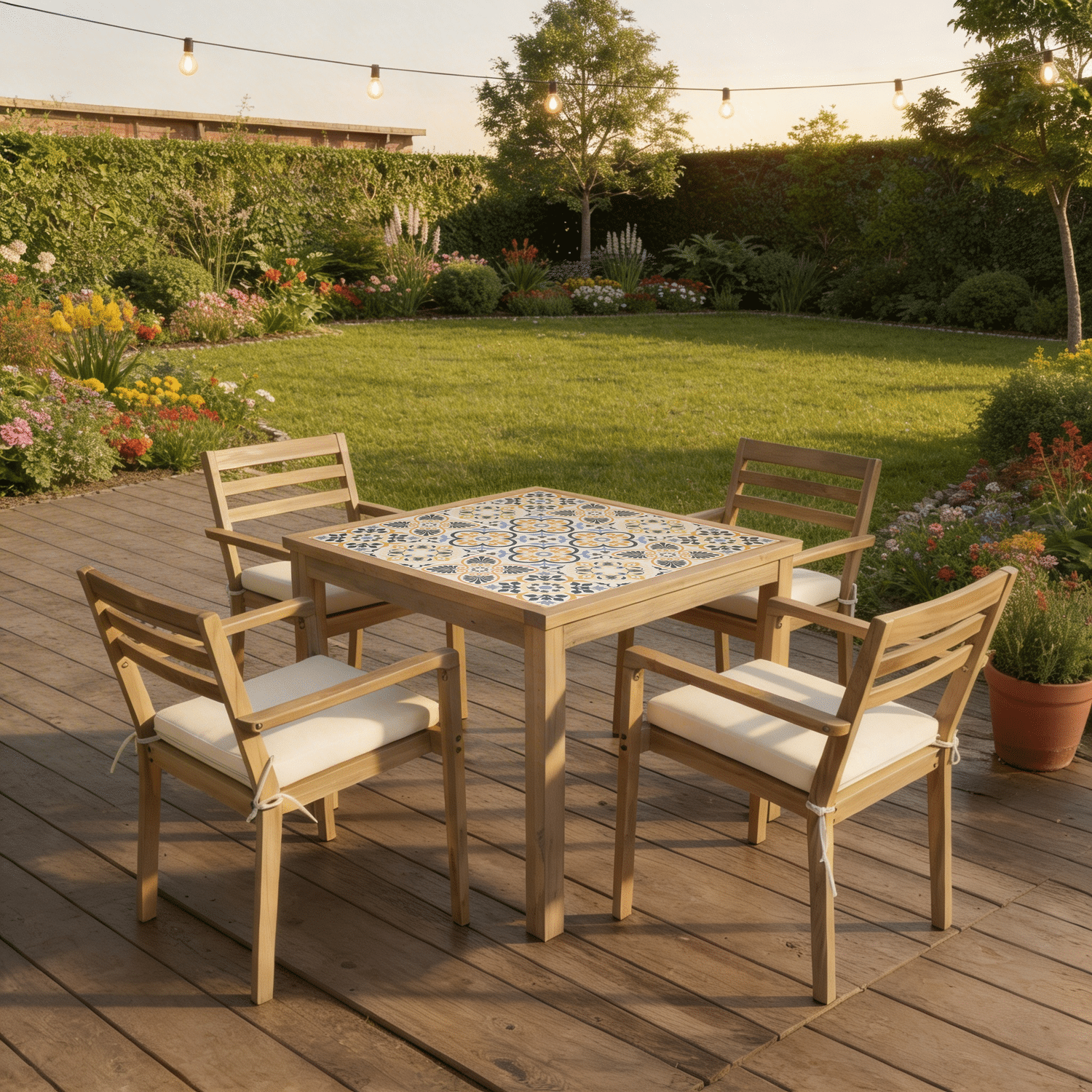 Ensemble table et chaises de jardin 4 places en acacia et céramique FARO