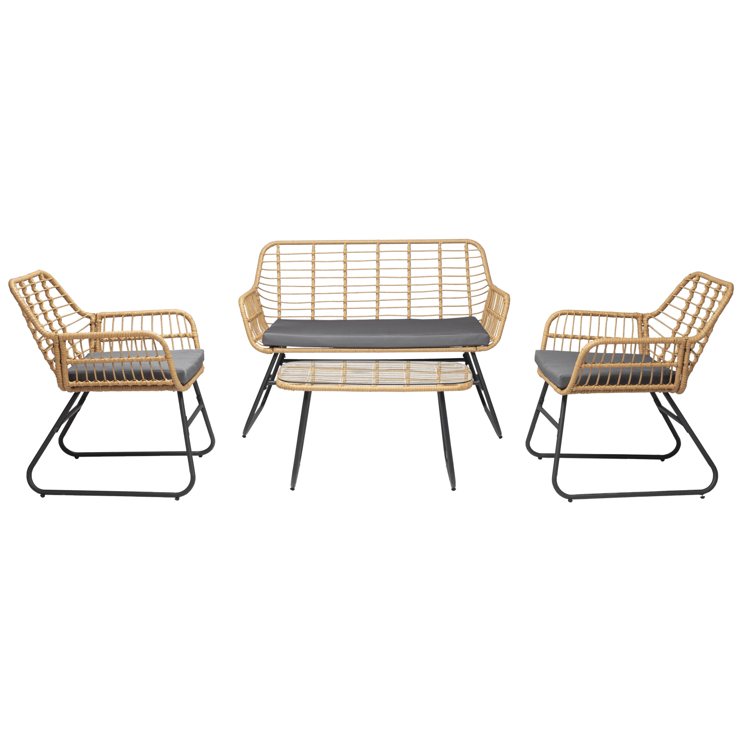 TIGA mobiliário de jardim conjunto em resina tecida 4 assentos - almofadas cinzentas