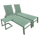 Set 2 bains de soleil et table d'appoint en textilène vert sauge - aluminium vert sauge