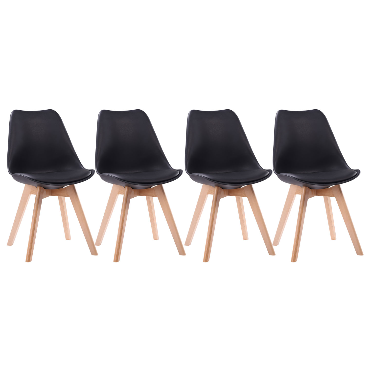 Set aus 4 skandinavischen Stühlen NORA schwarz mit Kissen