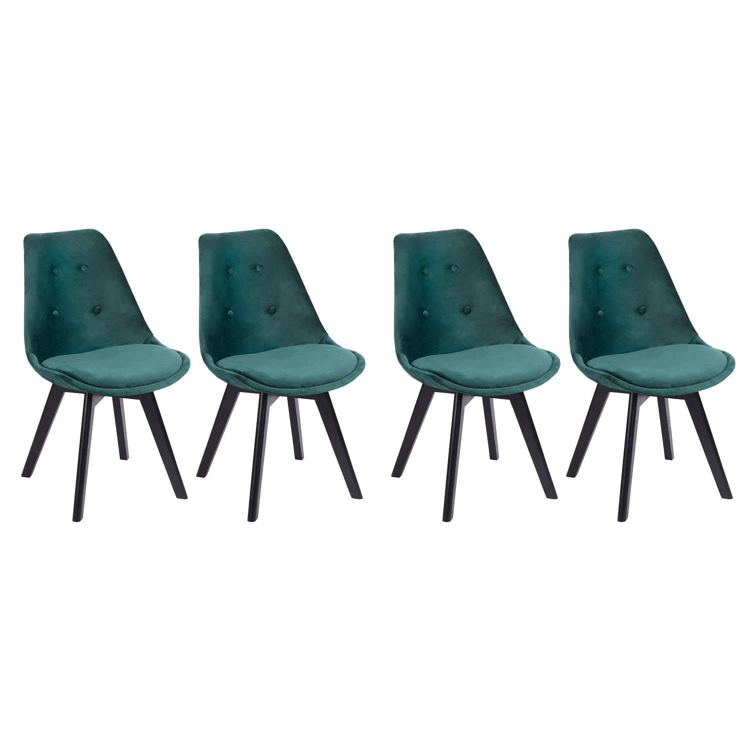 Set di 4 sedie in velluto verde NORA con cuscino