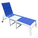 Set bain de soleil et table d'appoint en textilène bleu - aluminium blanc
