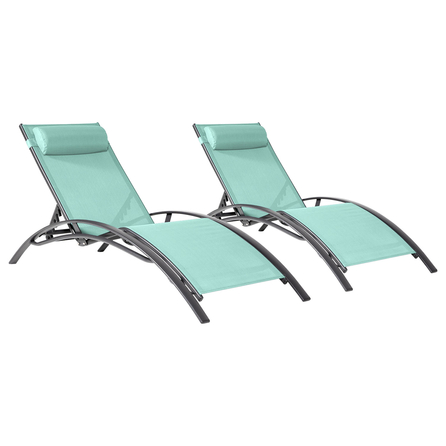 Conjunto de 2 cadeiras de convés GALAPAGOS em textileno verde água - alumínio cinzento antracite