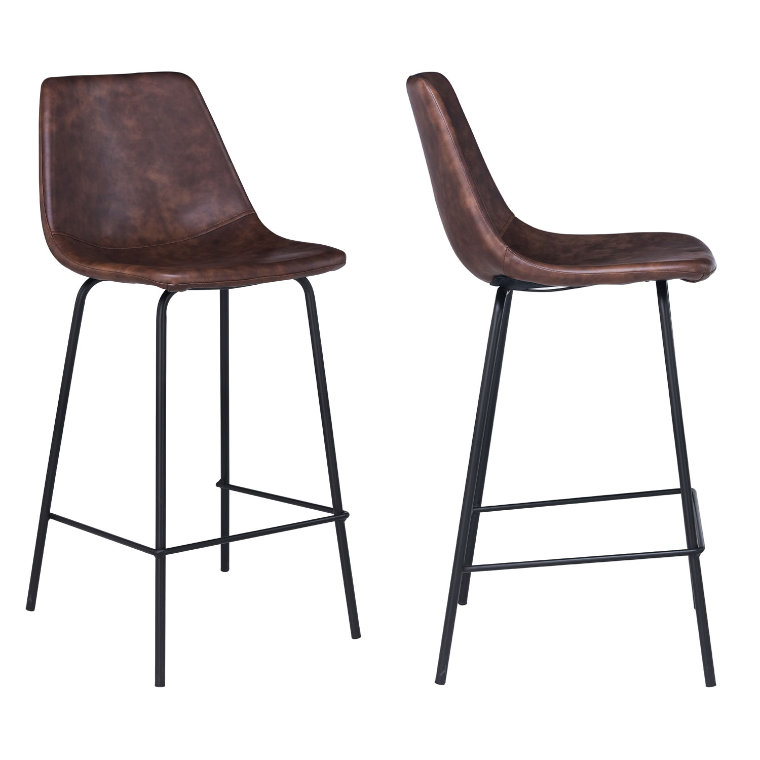 Lot de 2 tabourets de bar vintage LUCIEN marron - Hauteur d'assise 65cm