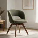 Lot de 2 cadeiras em madeira escura e tecido bouclé verde kaki