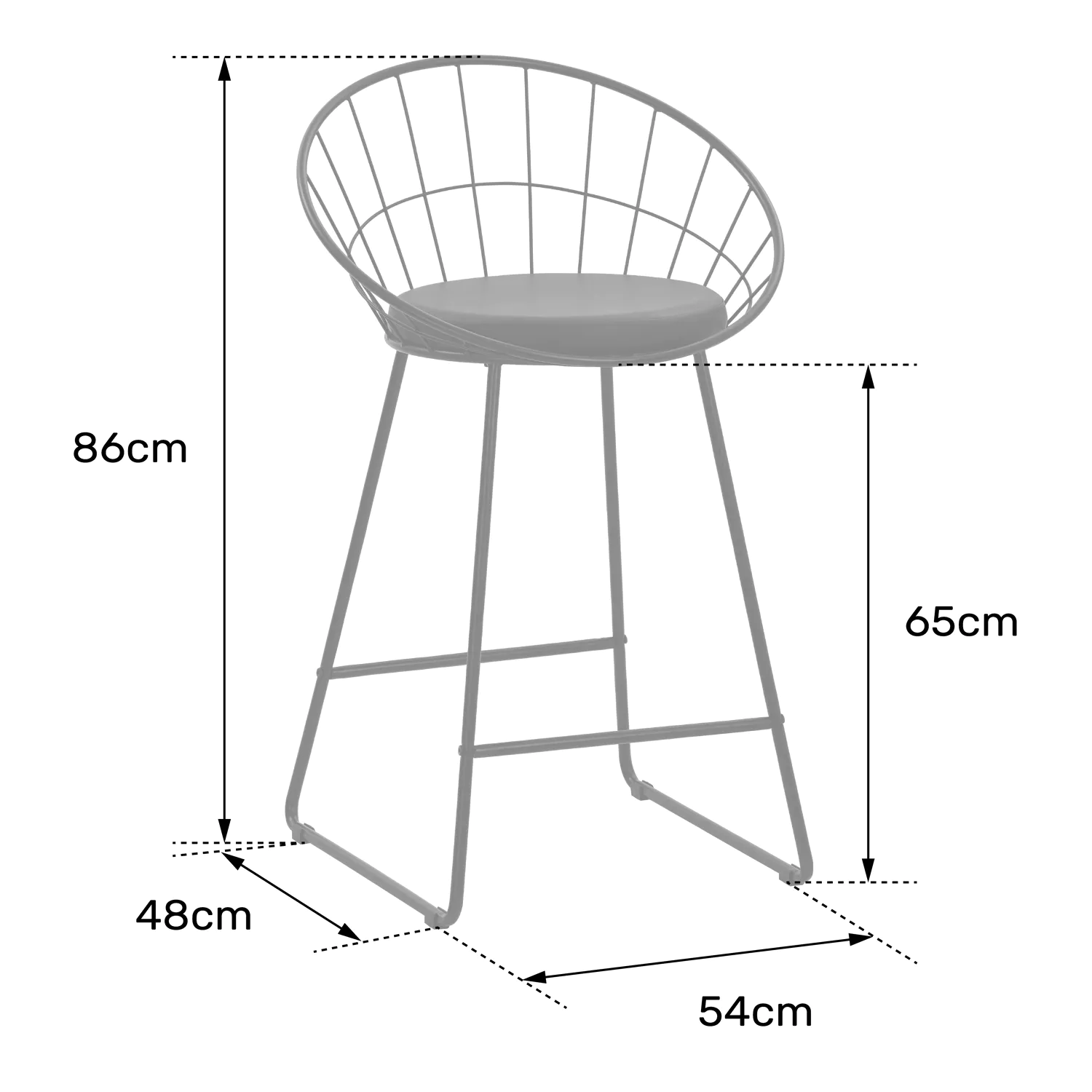 Lot de 2 tabourets de bar 65cm en métal noir et coussin noir ALEX
