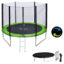 Pack Premium Trampoline 305cm réversible vert / bleu ADELAÏDE + filet, échelle, bâche et kit d'ancrage