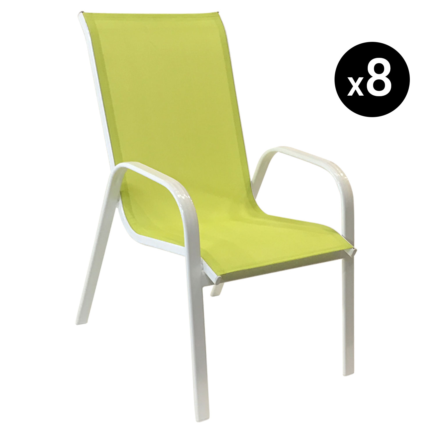 Set van 8 MARBELLA stoelen in groen textilene - wit aluminium