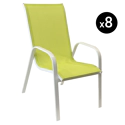 Satz von 8 Stühlen MARBELLA aus grünem Textilene - weißem Aluminium
