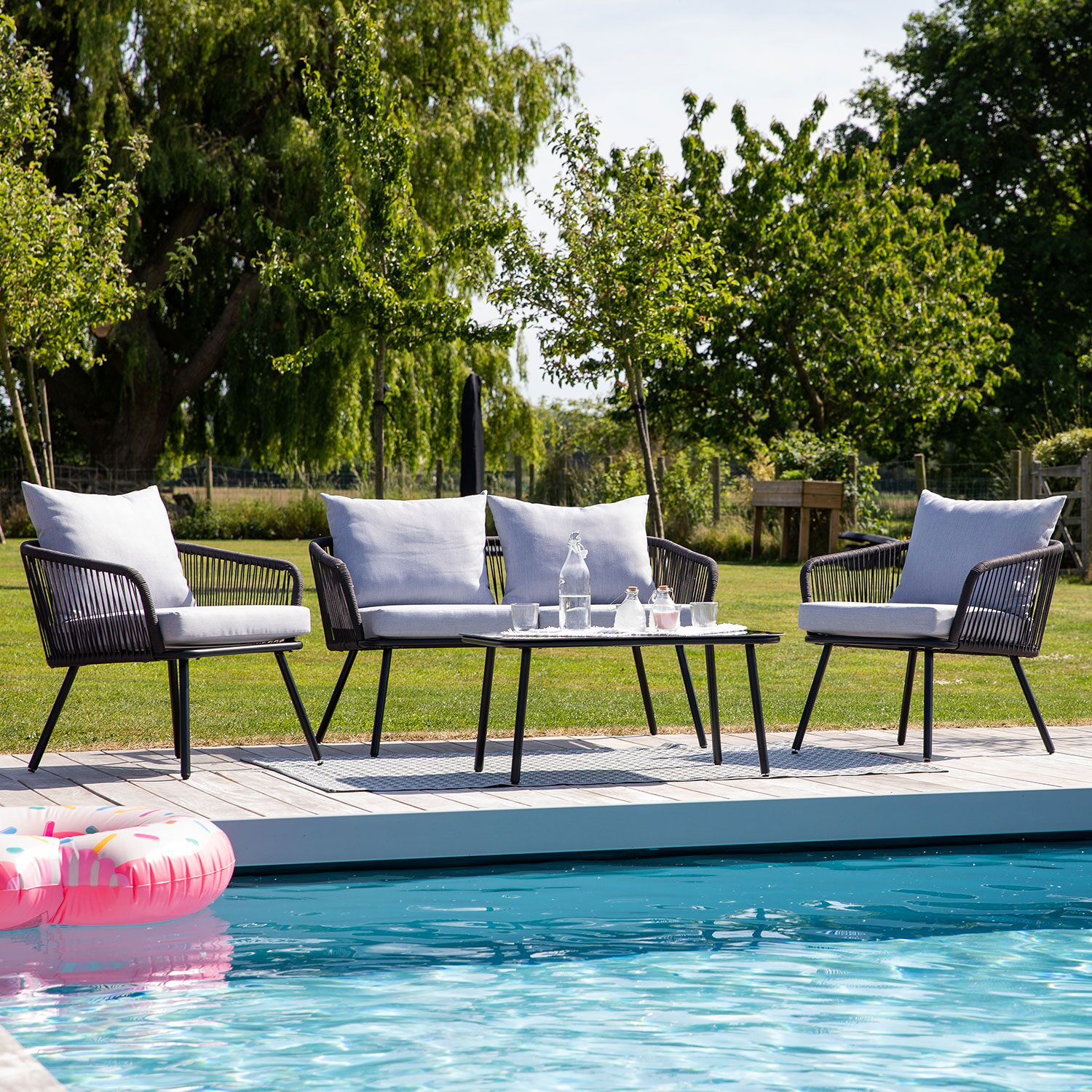 Conjunto de muebles de jardín de cuerda OUVÉA gris claro 4 asientos