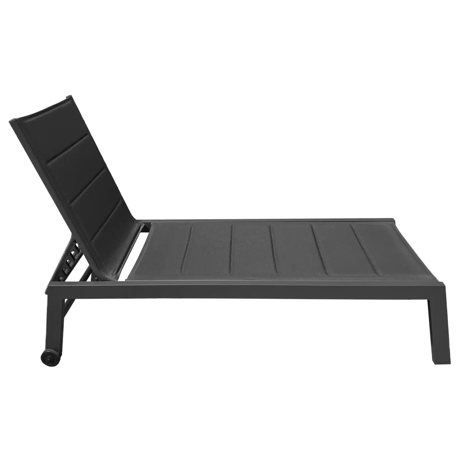 Set bain de soleil et table d'appoint en textilène noir - aluminium gris anthracite