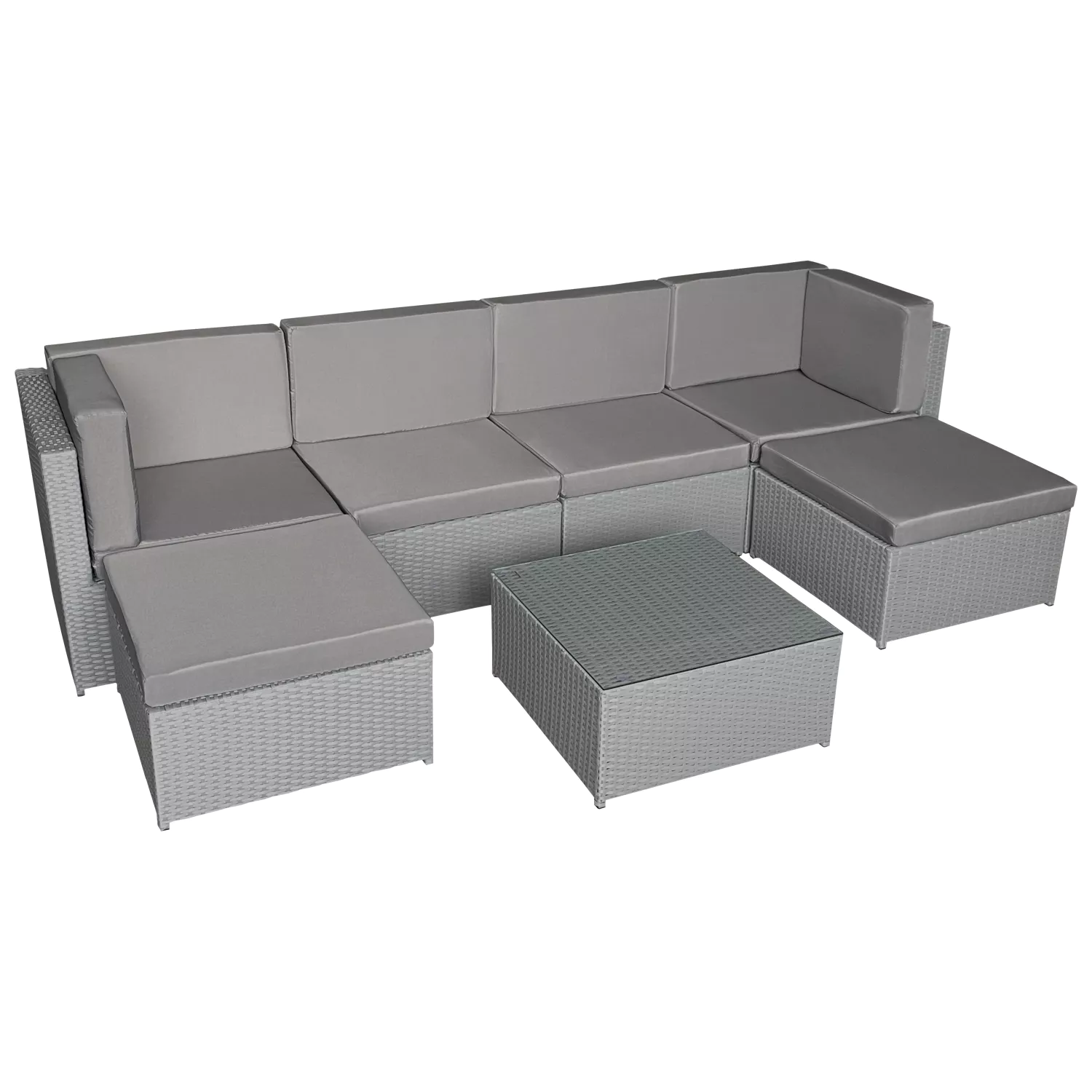 Gartenmöbel BONIFACIO aus grauem Harzgeflecht 6 Sitzplätze - graues Kissen
