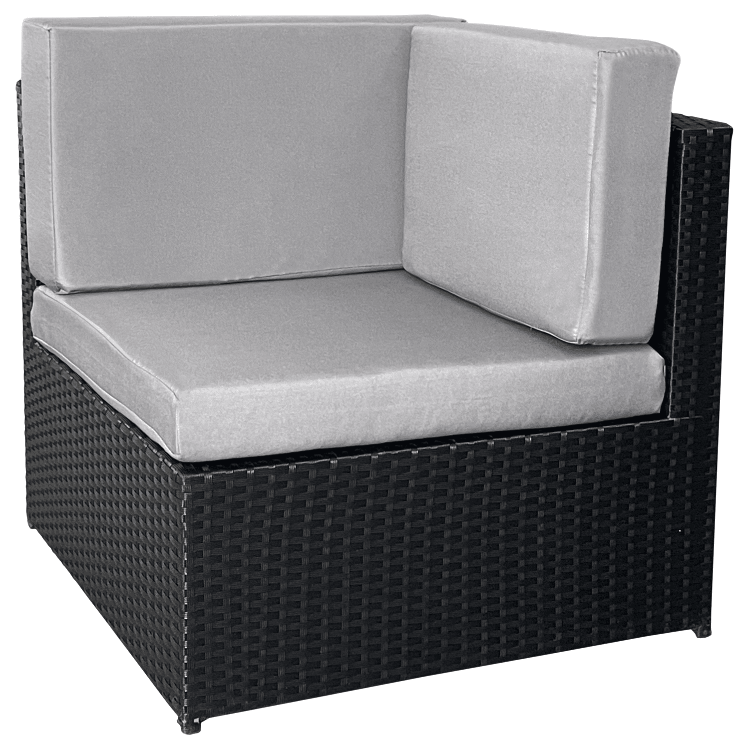 Salon de jardin BONIFACIO en résine tressée noir 6 places - coussin gris