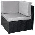 Salon de jardin BONIFACIO en résine tressée noir 6 places - coussin gris