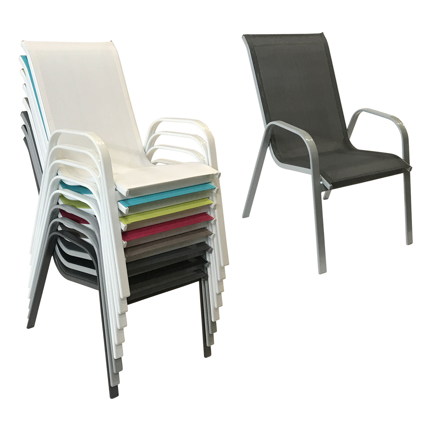 Set di 8 sedie MARBELLA in textilene grigio - alluminio grigio