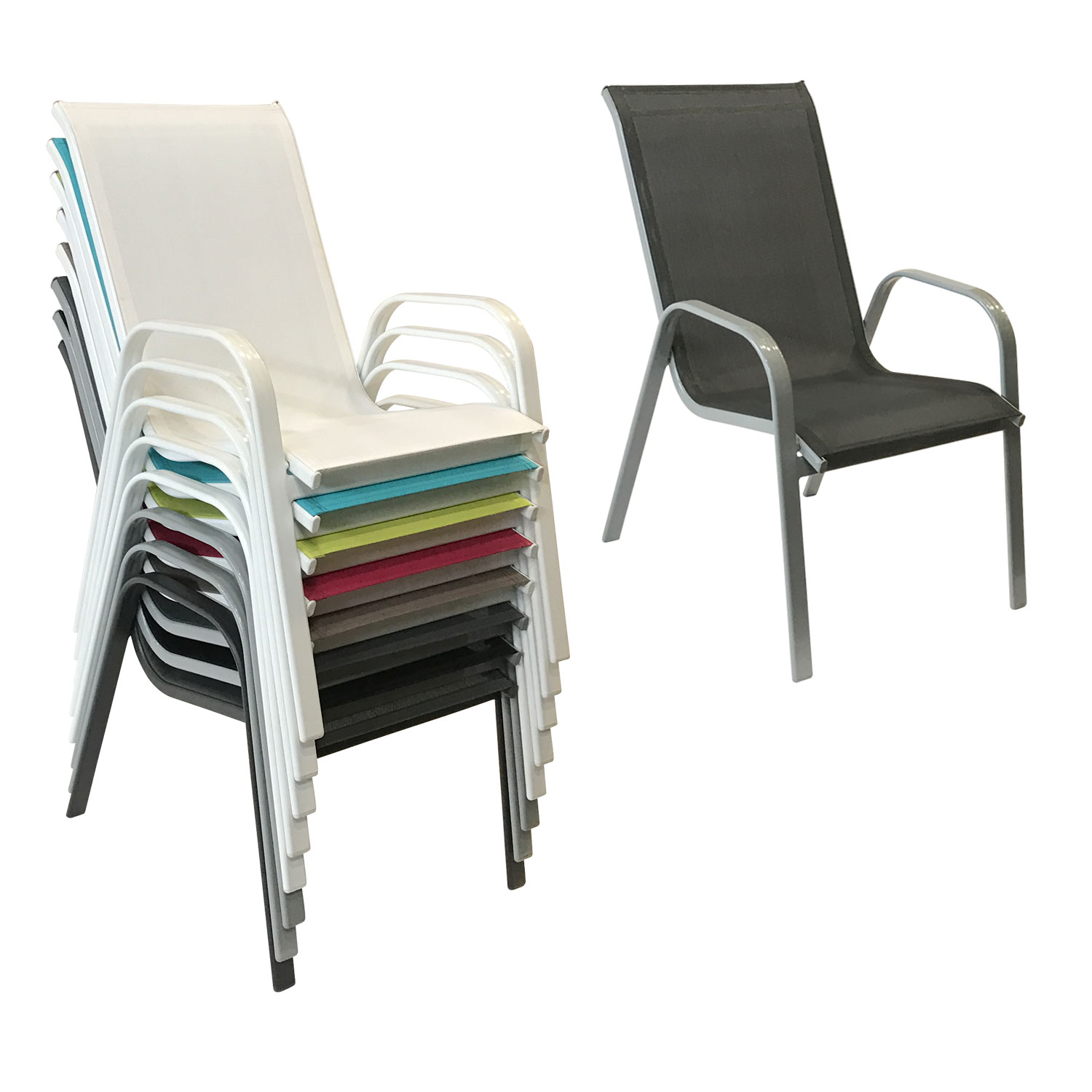 Lot de 4 chaises MARBELLA en textilène gris - aluminium gris