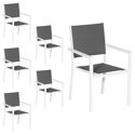 Lot de 6 chaises rembourrées en aluminium blanc - textilène gris