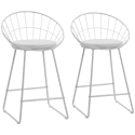 Lot de 2 tabourets de bar 65cm en métal blanc et coussin blanc ALEX