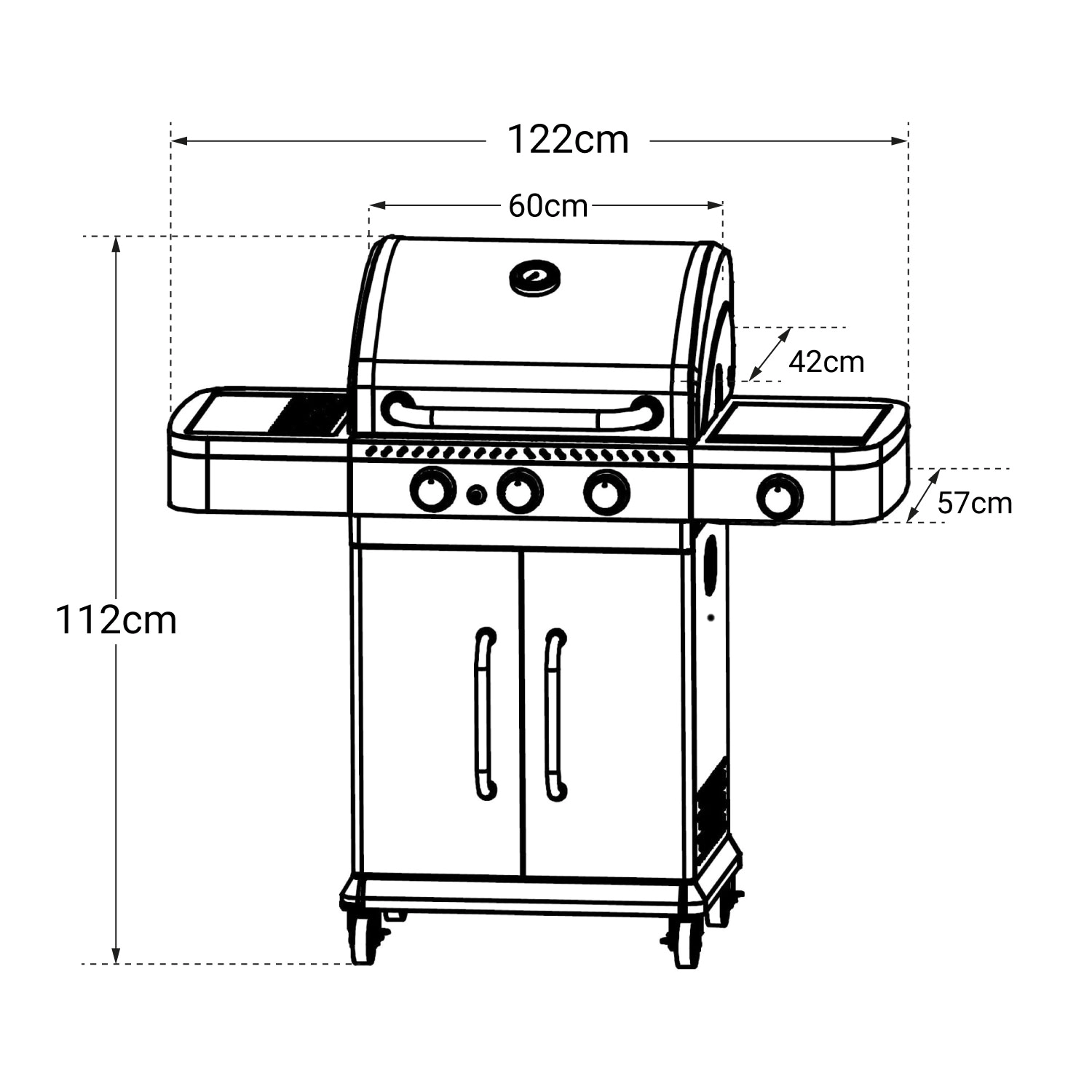 Cook'in Garden - Barbecue a gas FIDGI 3 con termometro - 3 bruciatori + fornello da 11,5kW