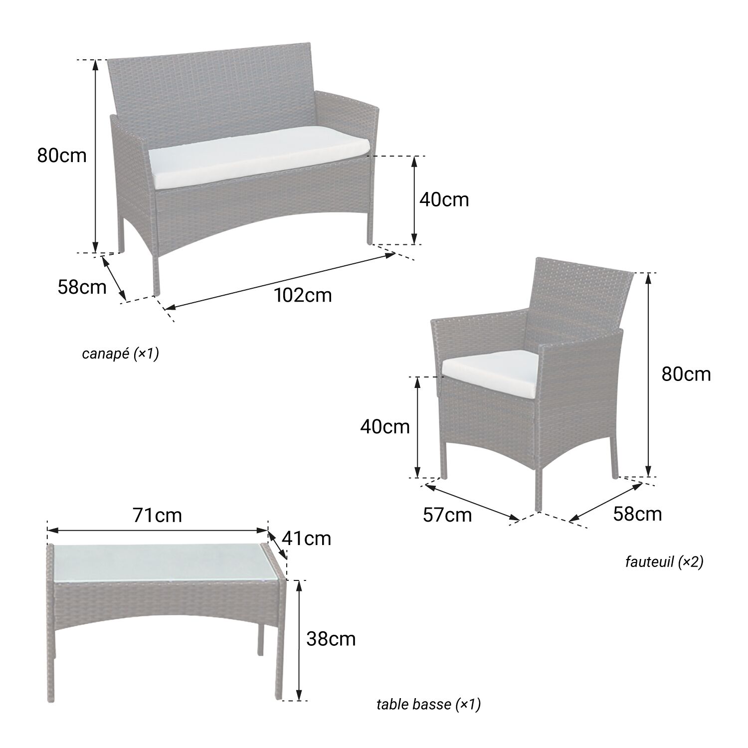 CORFOU tuinset in bruin gevlochten kunststof - 4 zitplaatsen - beige kussens