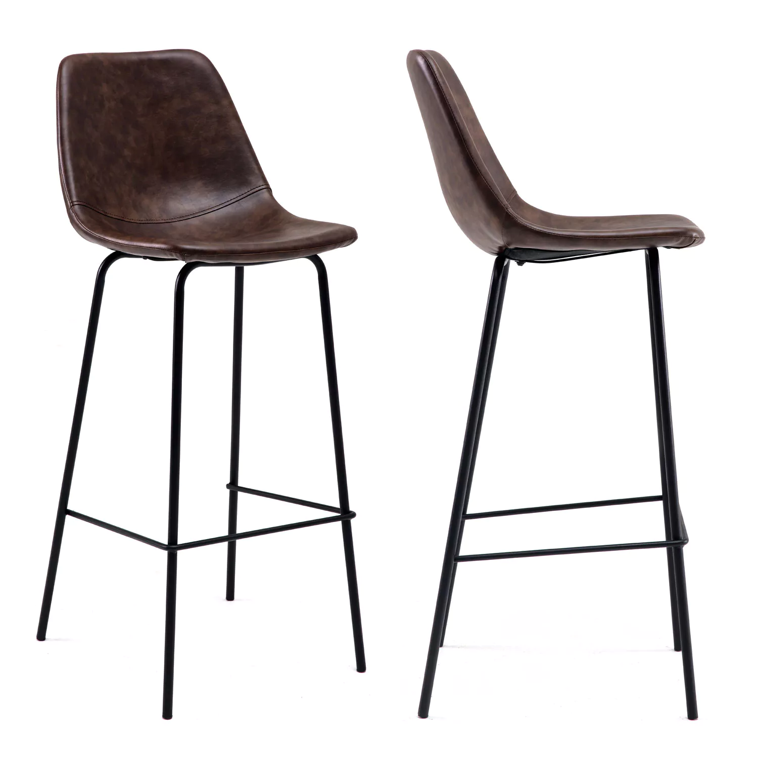 Pack de 2 taburetes de bar vintage marrón LUCIEN - Altura del asiento 75cm