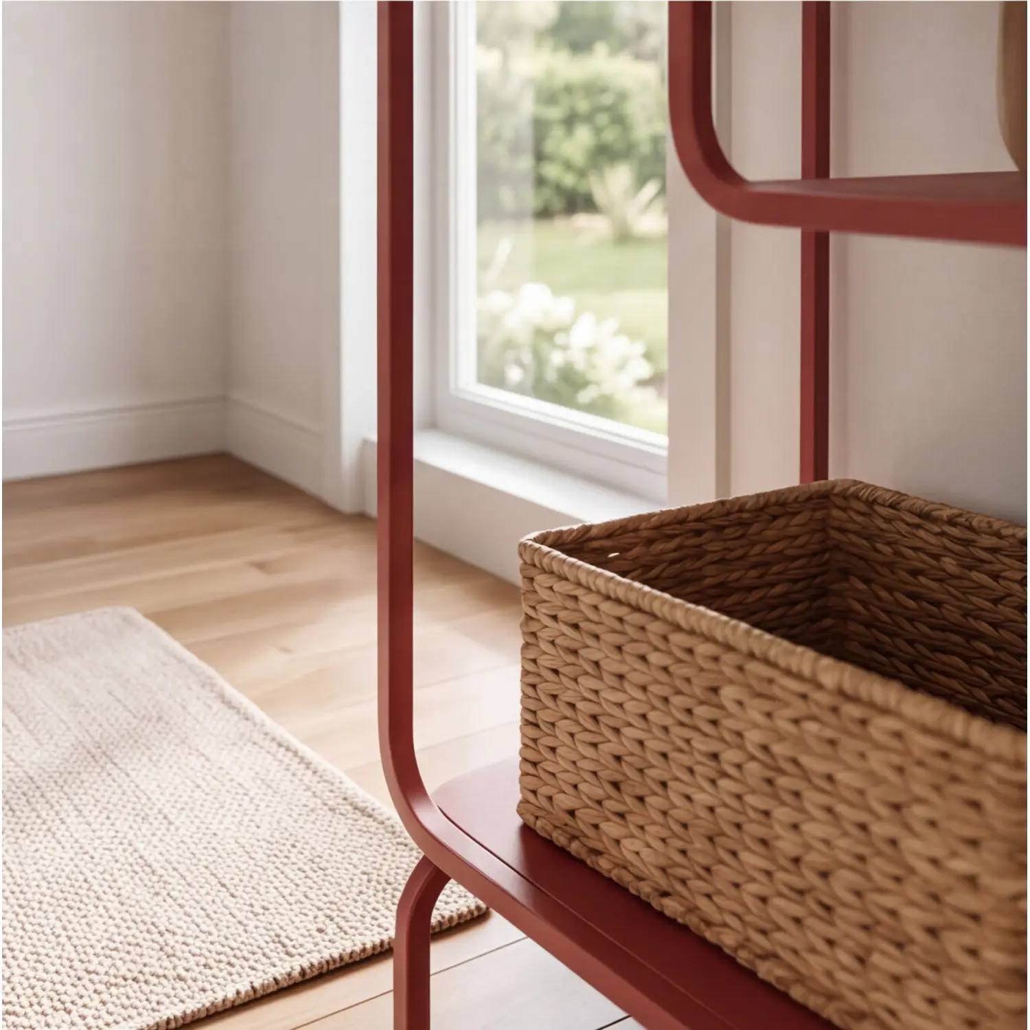 Console design en métal rouge carmin