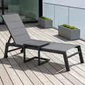 Set bain de soleil et table d'appoint en textilène gris - aluminium gris anthracite