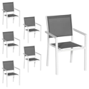 Lot de 6 chaises en aluminium blanc - textilène gris