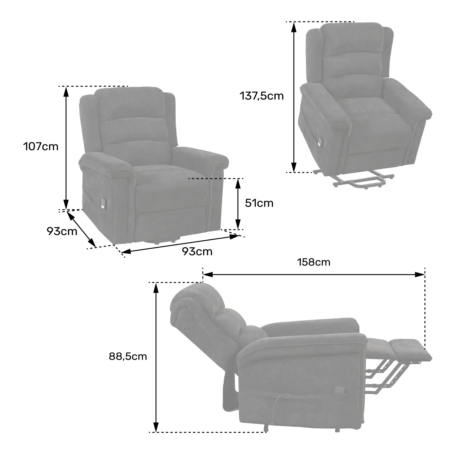 Fauteuil électrique inclinable gris