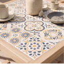 Mesa de jardim de 4 lugares e cadeiras em acácia e cerâmica